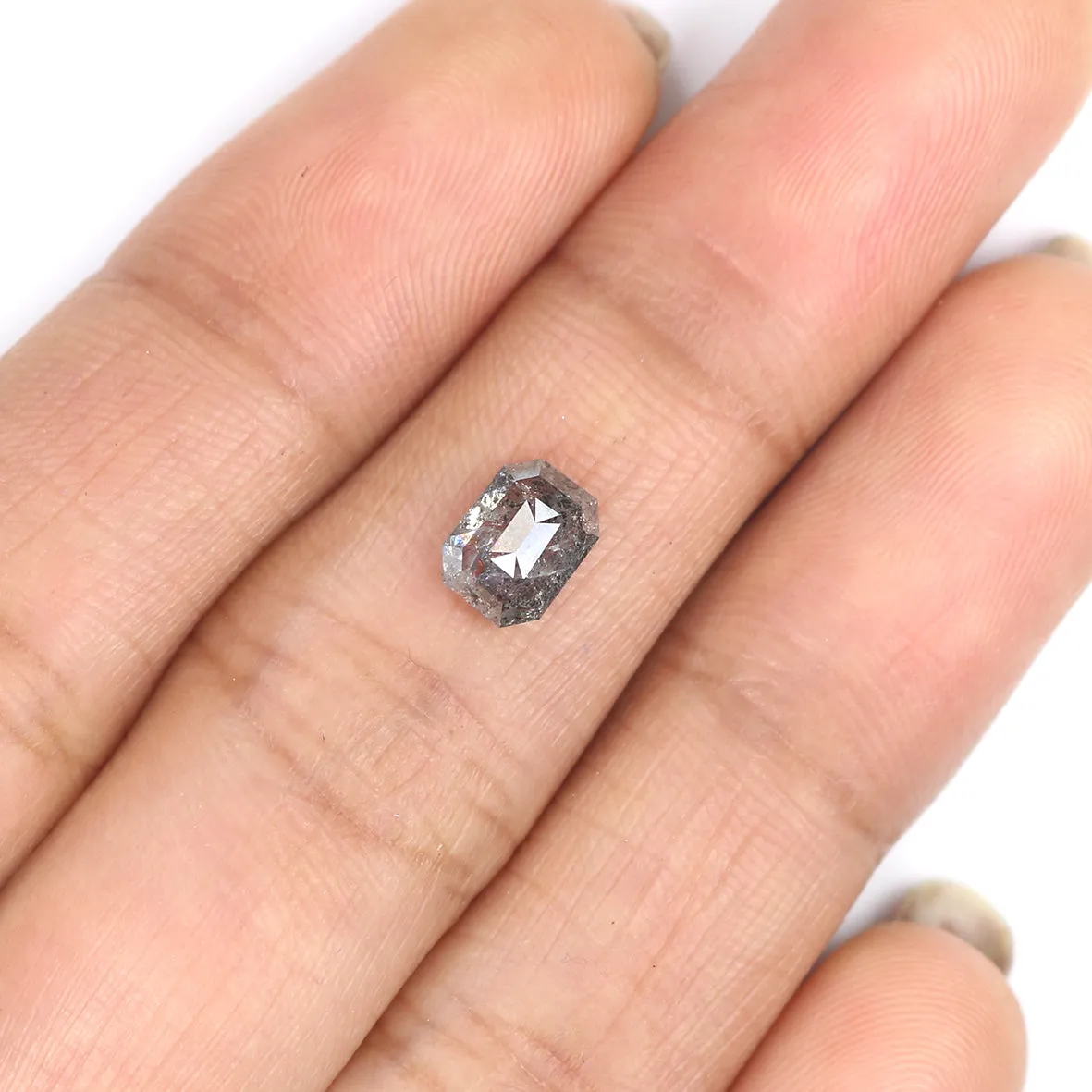 0.95 CT Natural Loose Emerald Shape Diamond Salt And Pepper Emerald Shape Diamond 6.65 MM Black Grey Color Emerald Rose Cut Diam