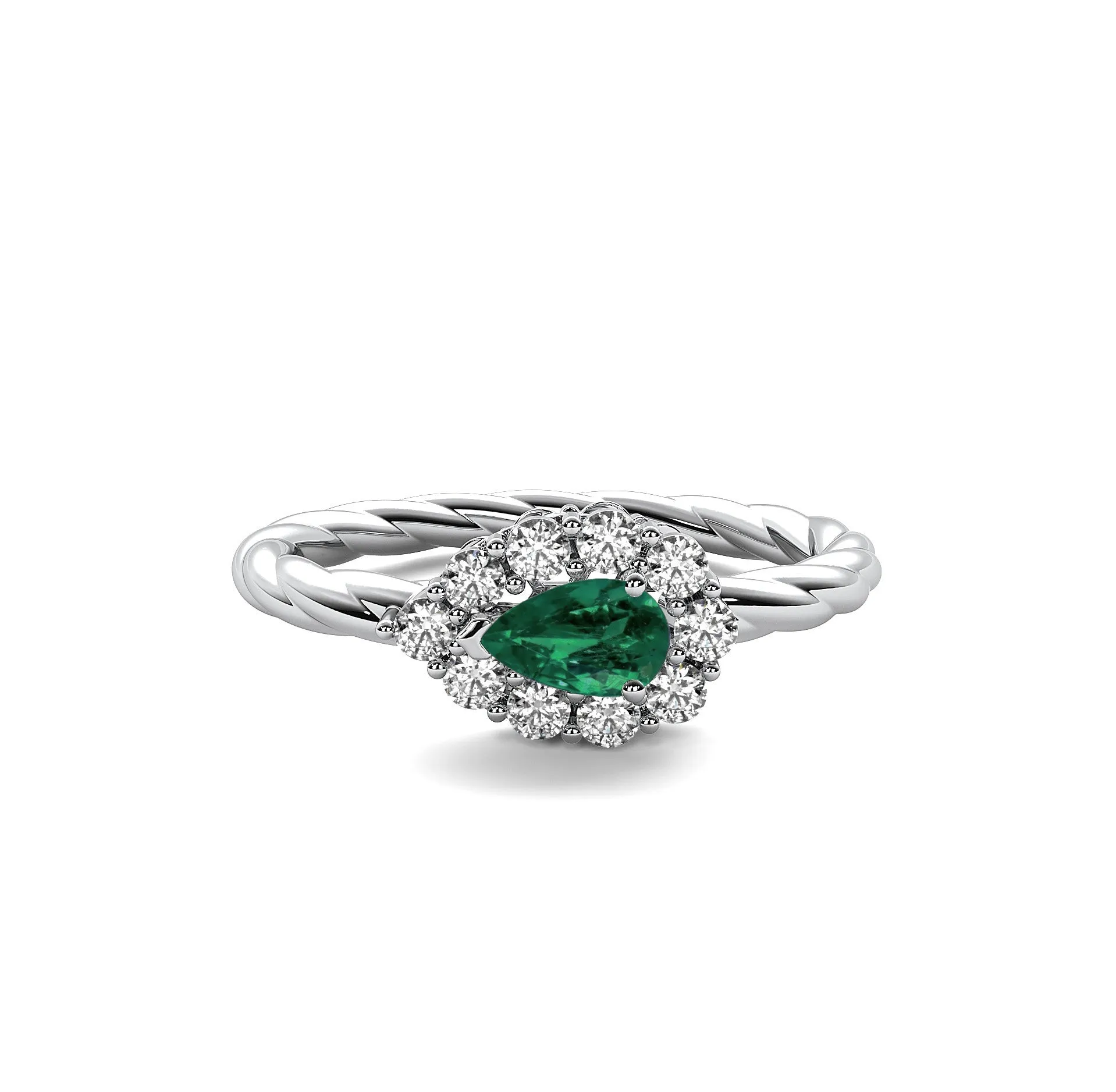 14k White Gold 0.33ct ttw Emerald/Diamond Rope Ring