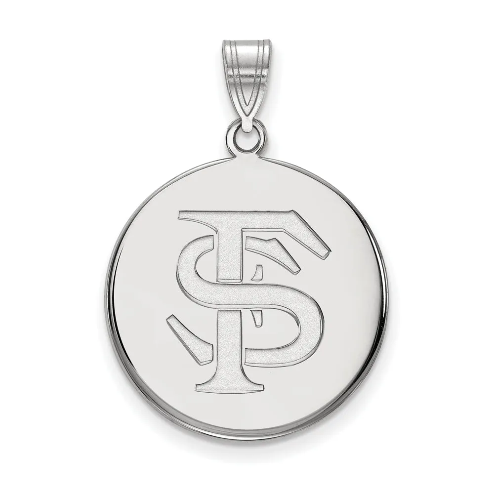 14k White Gold Florida State Large 'FS' Disc Pendant