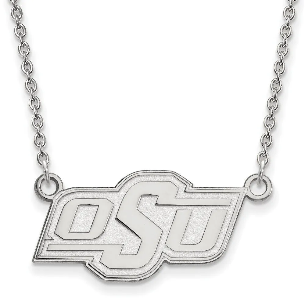 14k White Gold Oklahoma State OSU Small Pendant Necklace