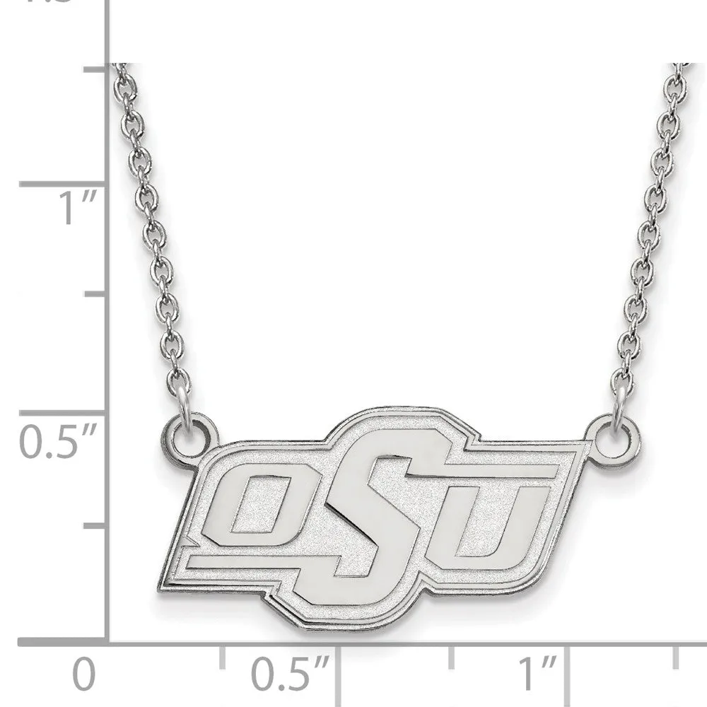 14k White Gold Oklahoma State OSU Small Pendant Necklace