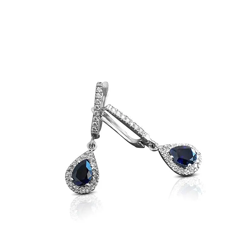 14K White Gold Teardrop Blue Cubic Zirconia 5X7mm Dangle Earrings