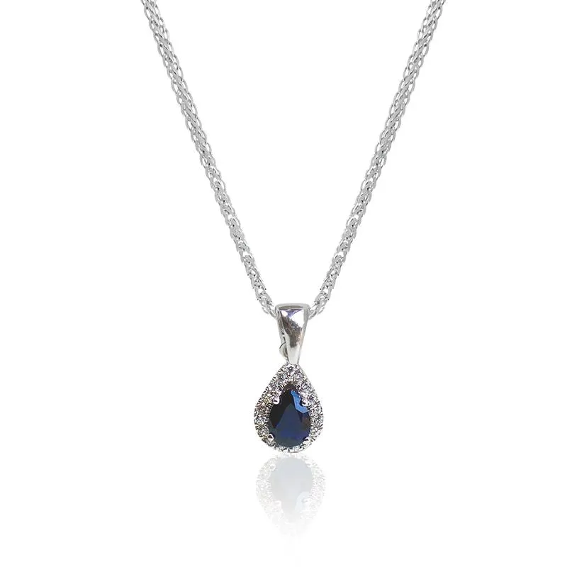 14K White Gold Teardrop Blue Cubic Zirconia 7X5mm Pendant