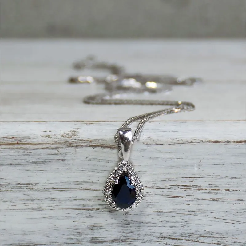 14K White Gold Teardrop Blue Cubic Zirconia 7X5mm Pendant