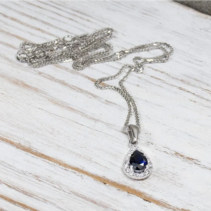 14K White Gold Teardrop Blue Cubic Zirconia 7X5mm Pendant