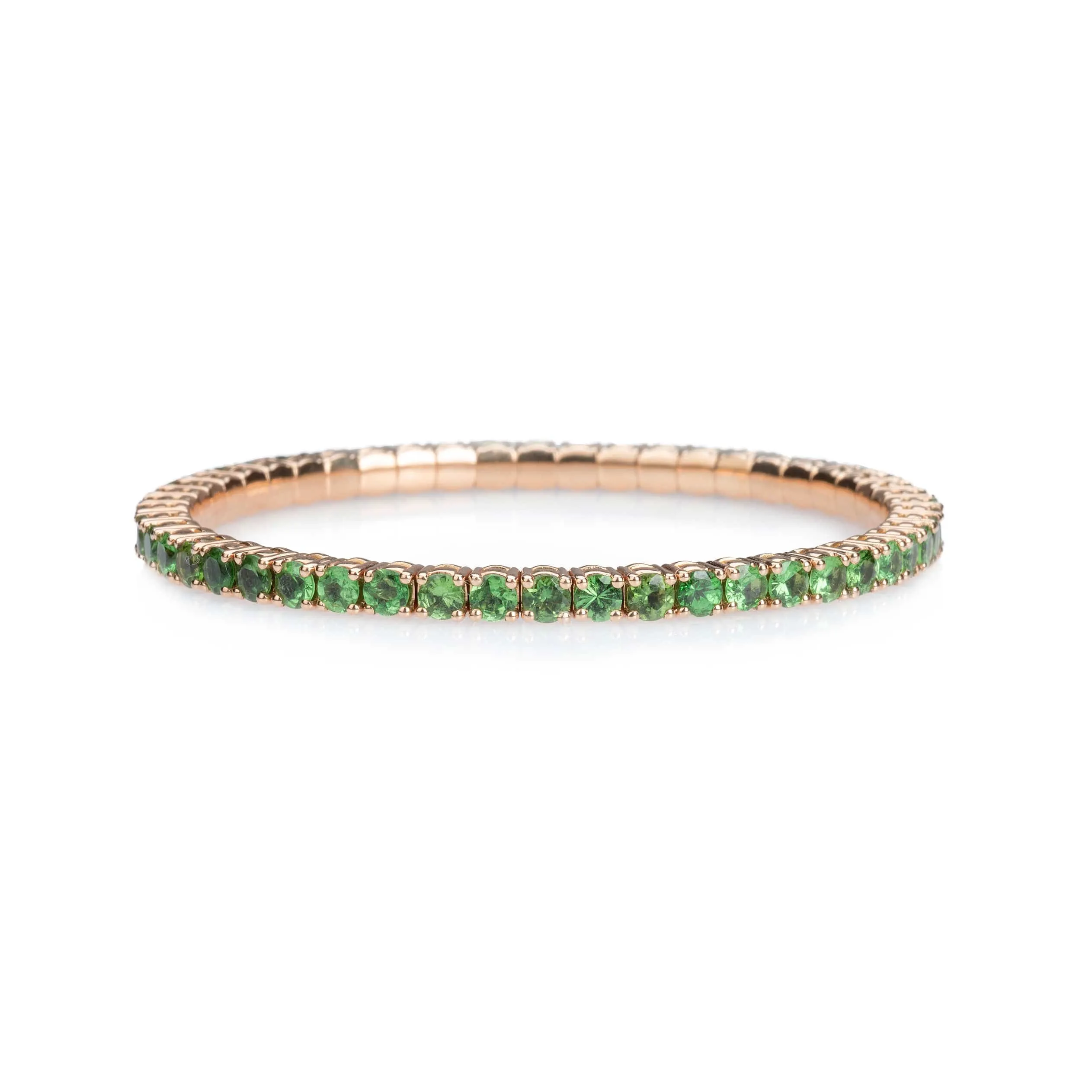 18K Gold Stretch & Stack Green Tsavorite Tennis Bracelet, 8.55-18 Carats