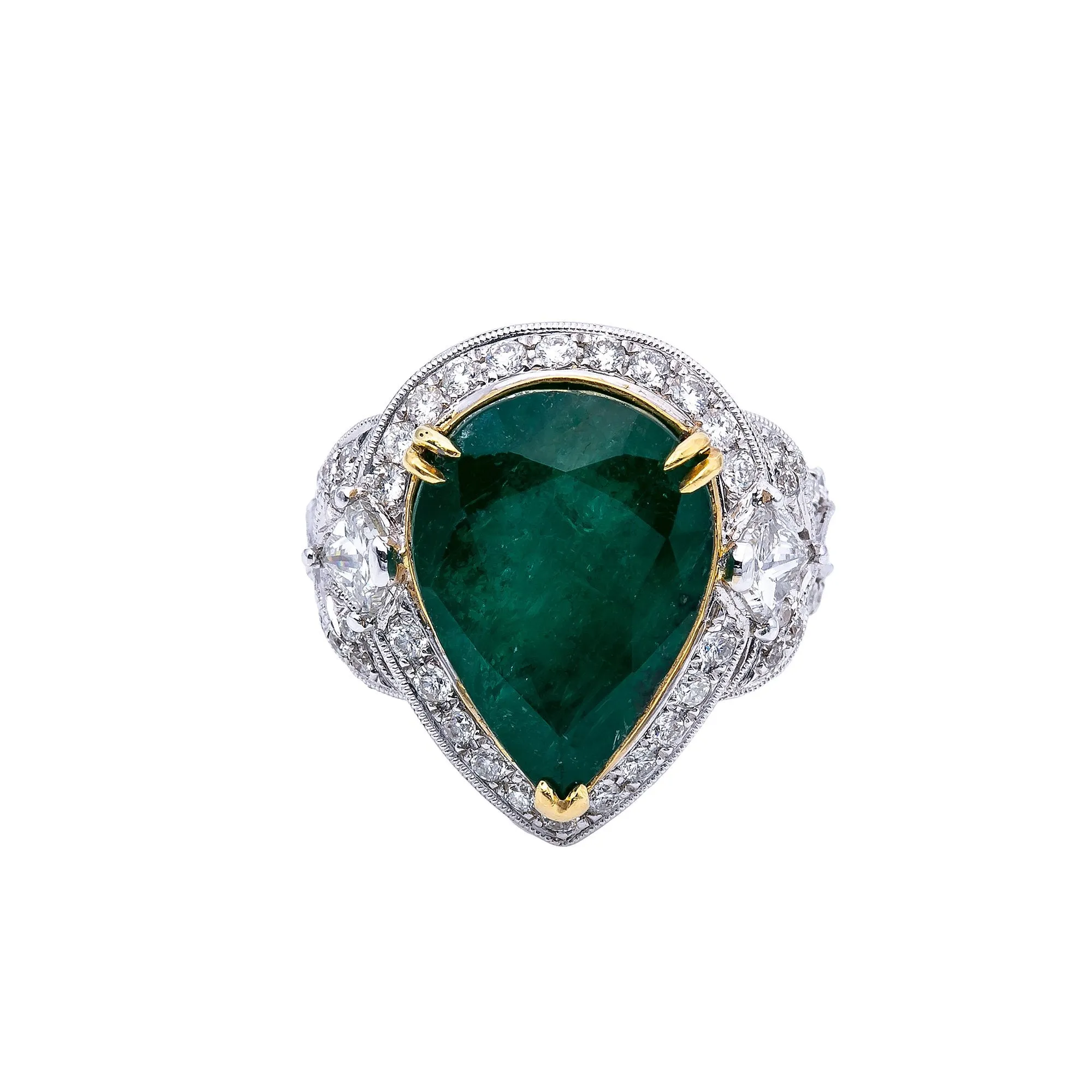 18K White Gold Round Shaped Emerald Ring