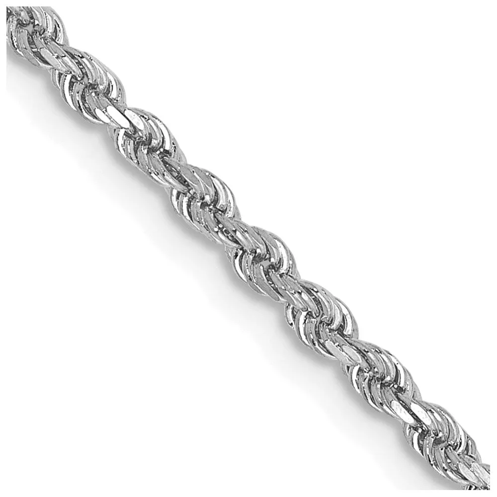 2mm 10k White Gold Solid Diamond Cut Rope Chain Anklet