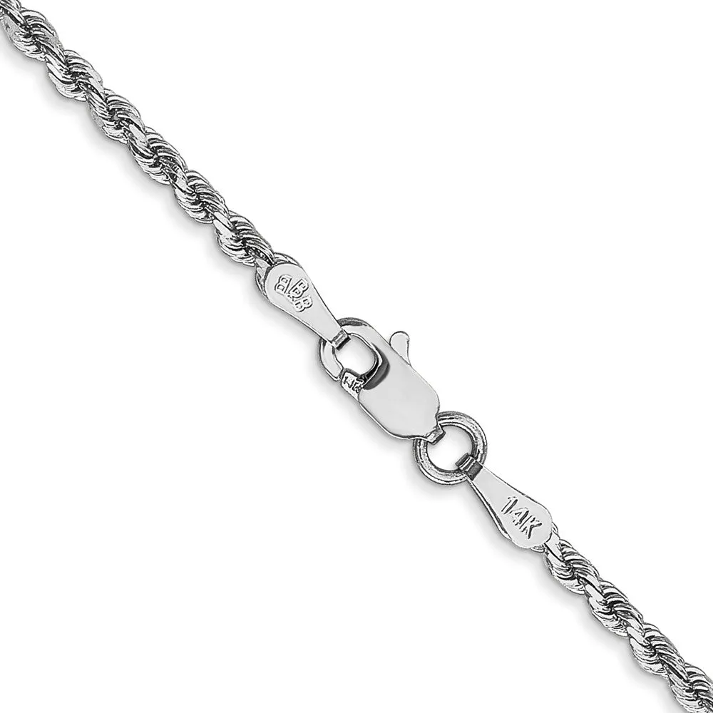 2mm 10k White Gold Solid Diamond Cut Rope Chain Anklet