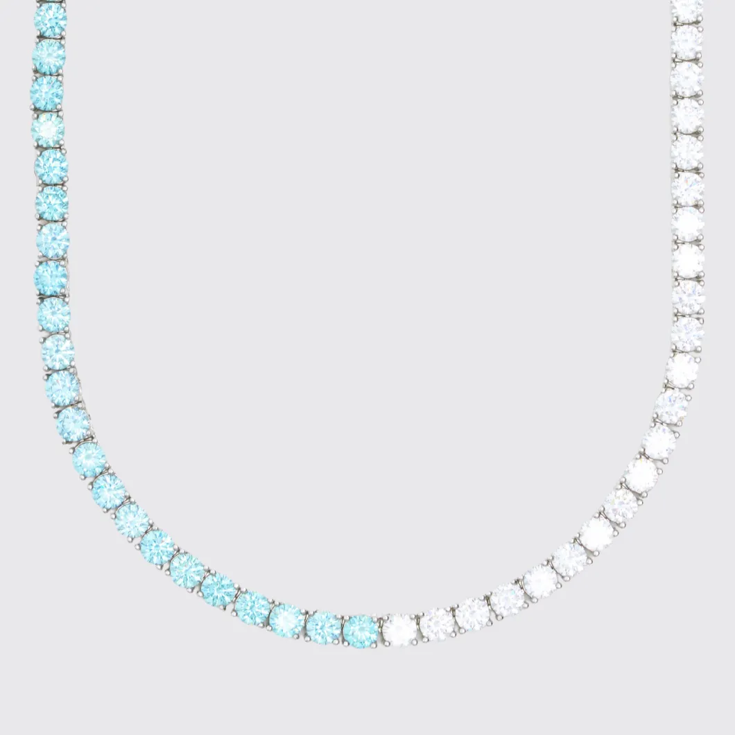 5mm PALE BLUE & WHITE TENNIS CHAIN - WHITE GOLD