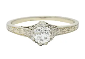 Art Deco 0.33 CTW Diamond 19 Karat White Gold Engagement Ring