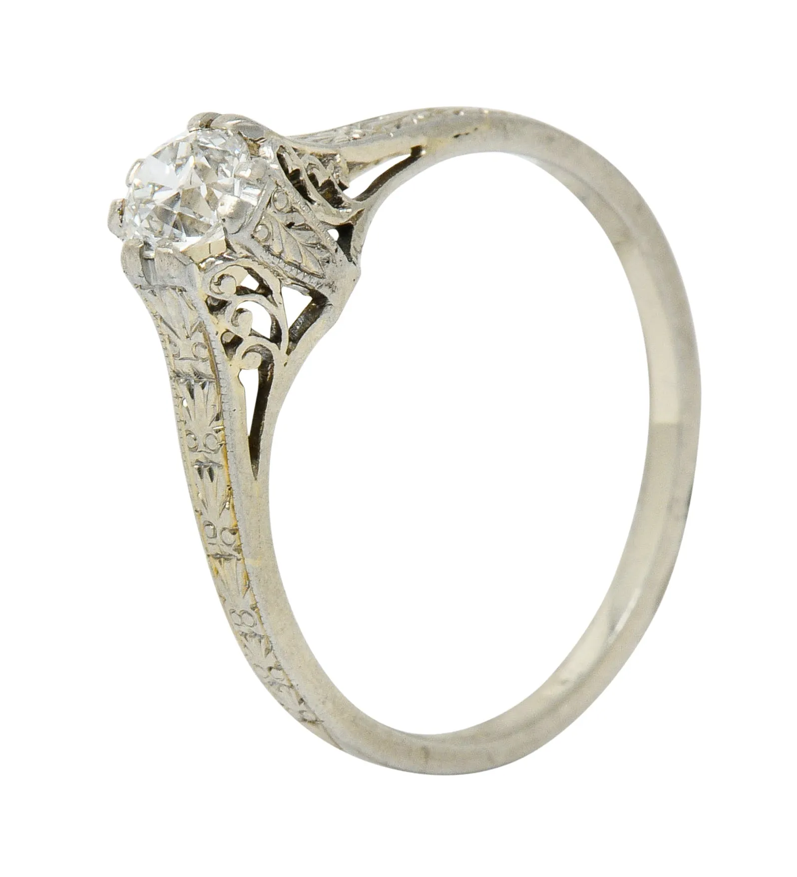 Art Deco 0.33 CTW Diamond 19 Karat White Gold Engagement Ring