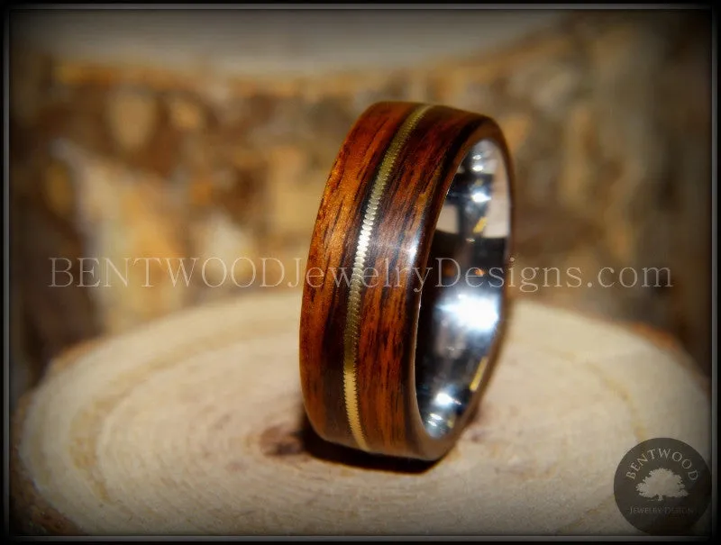 Bentwood Ring - Acoustic Rosewood Wood Ring Bronze Acoustic Guitar String Inlay on Surgical Grade Stainless Steel Comfort Fit Me