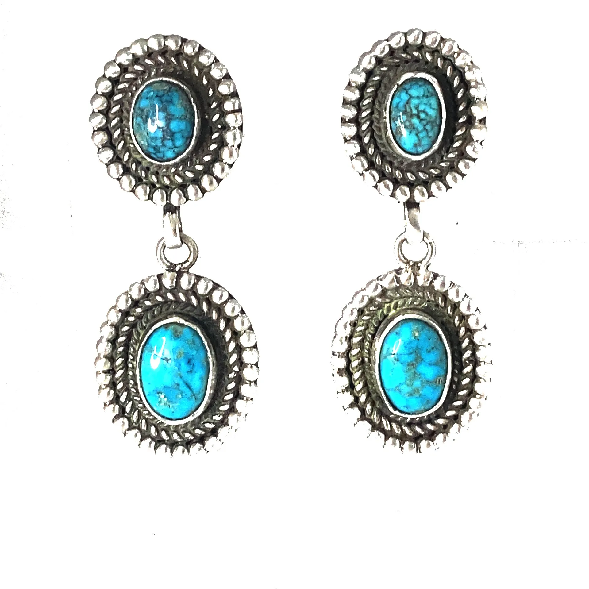 Blue Jay Turquoise Earrings 2 Stone with Wire Design Sterling