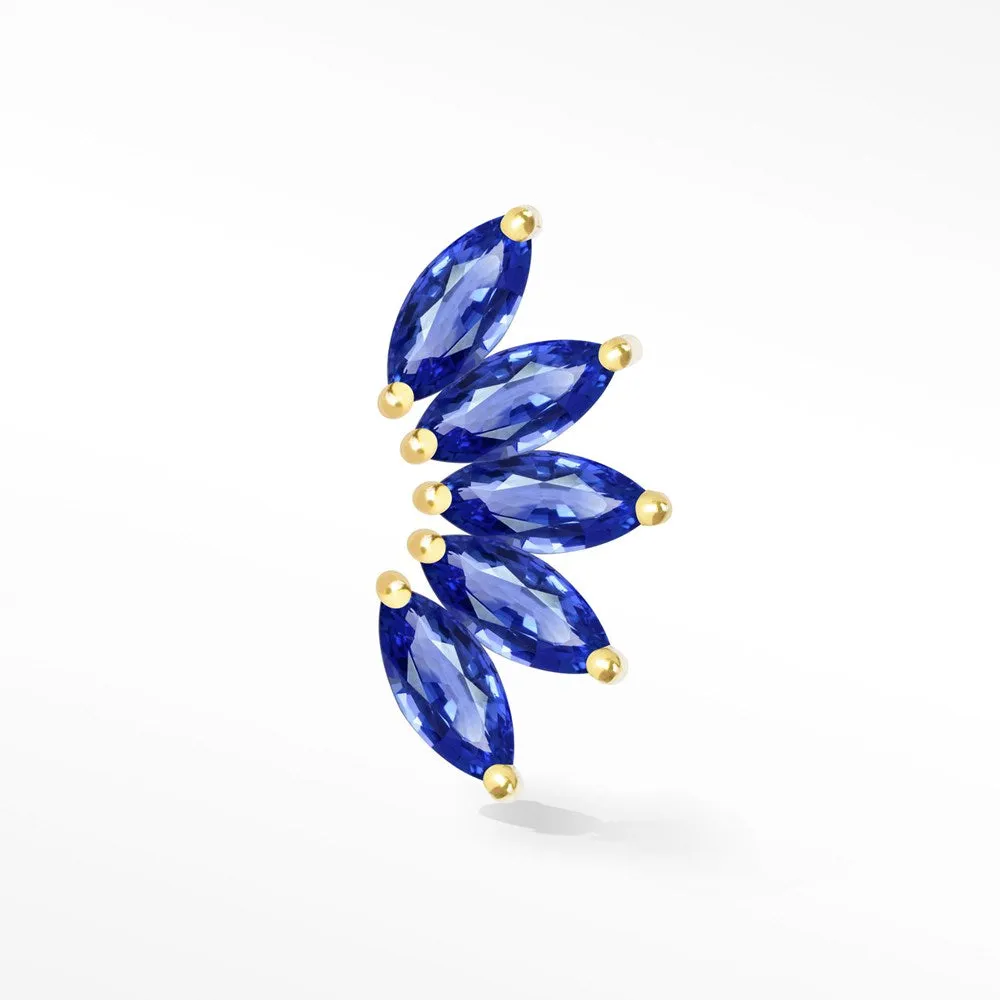 Blue Sapphire Flat Back Earring Lotus 14k Yellow