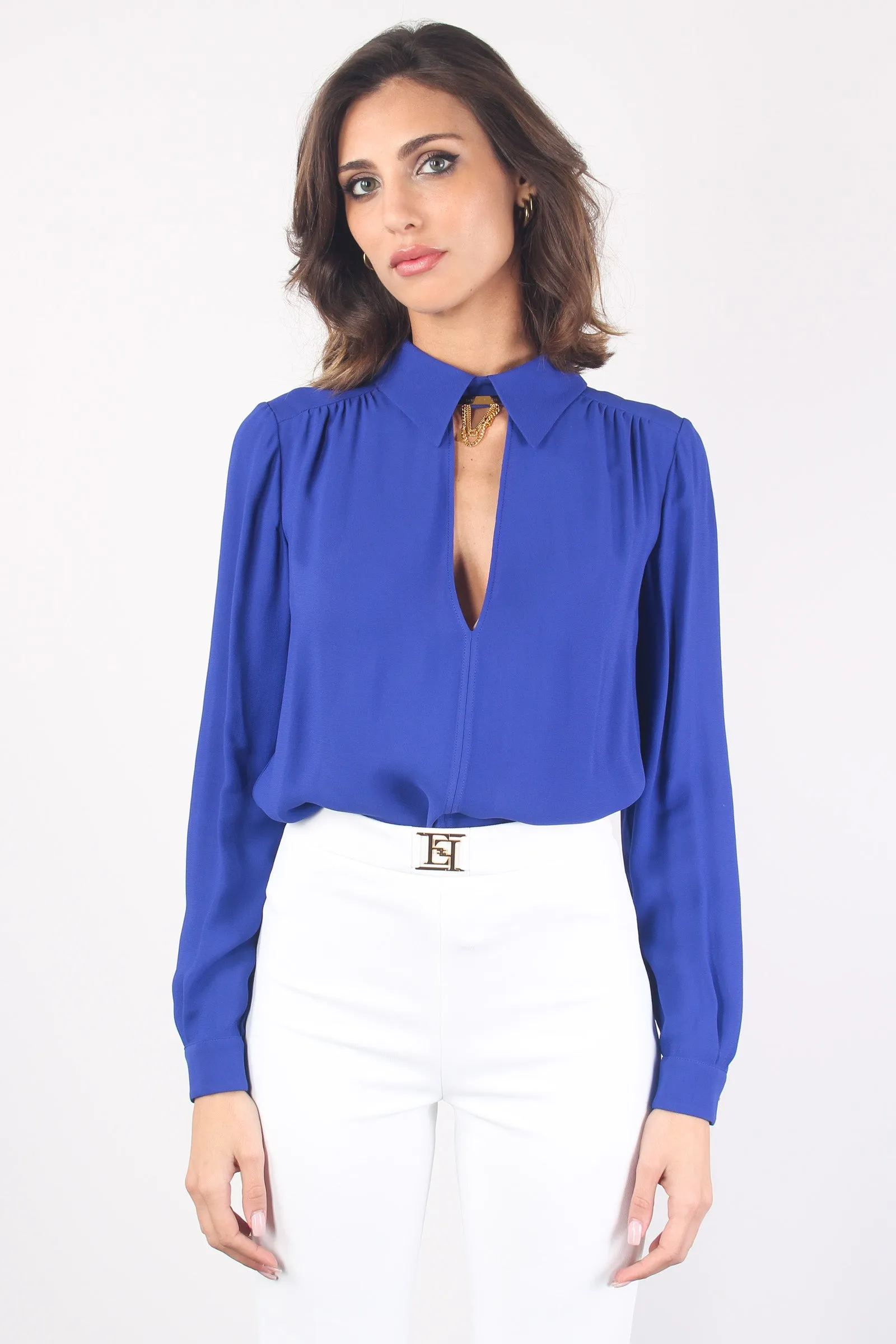 Camicia Crepe Apertura Davanti Blue Indaco