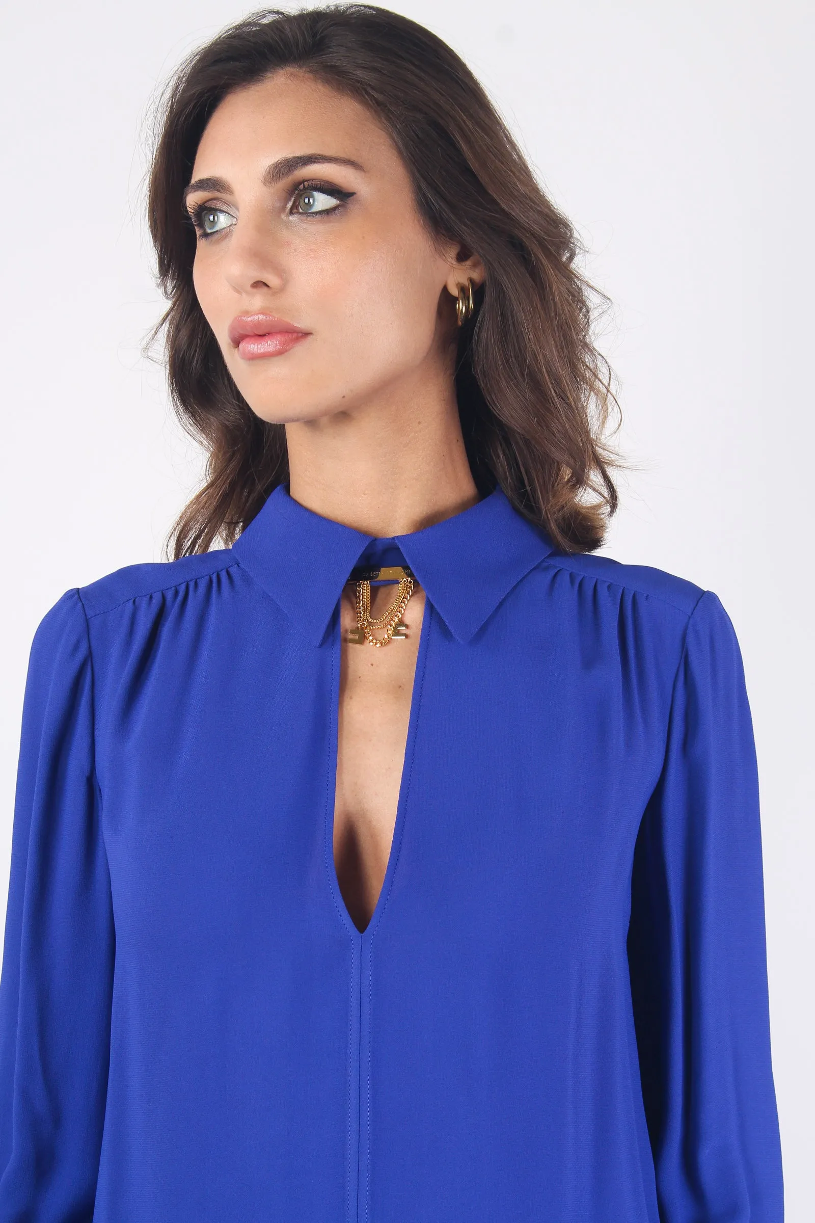 Camicia Crepe Apertura Davanti Blue Indaco