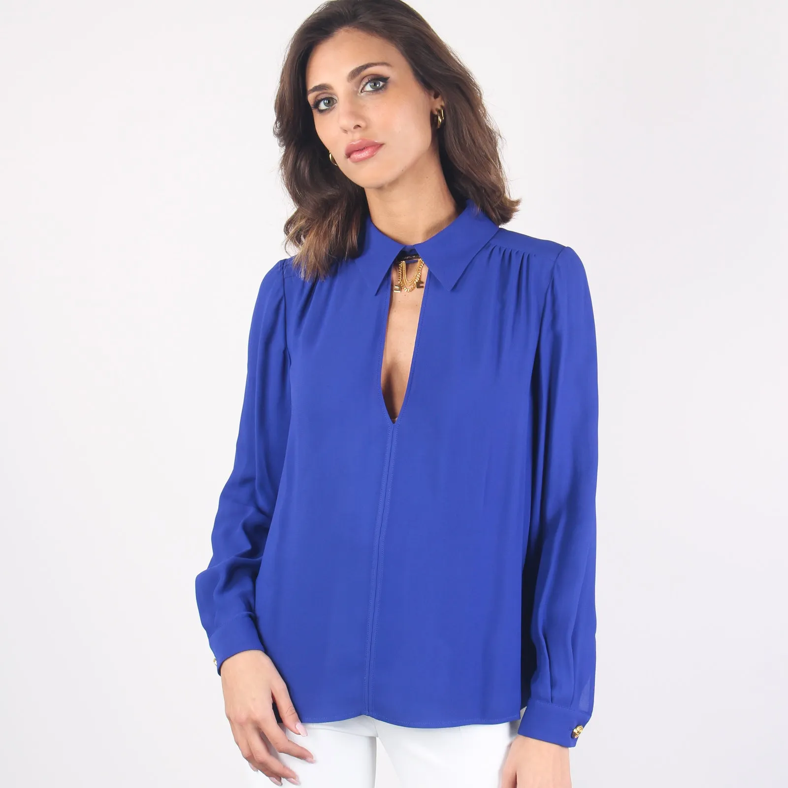 Camicia Crepe Apertura Davanti Blue Indaco