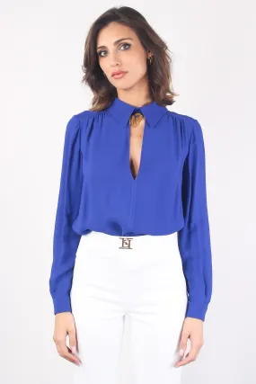 Camicia Crepe Apertura Davanti Blue Indaco