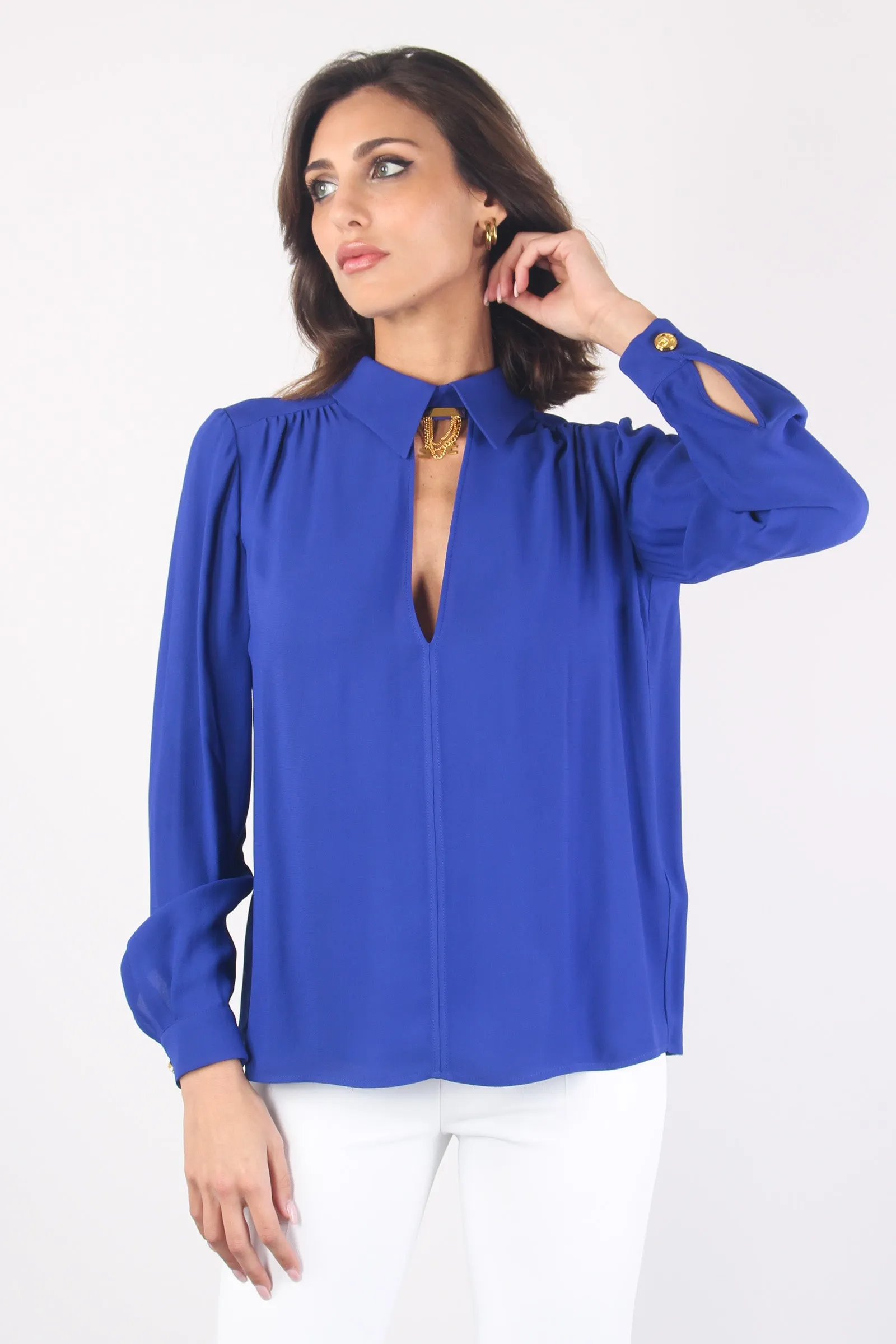 Camicia Crepe Apertura Davanti Blue Indaco