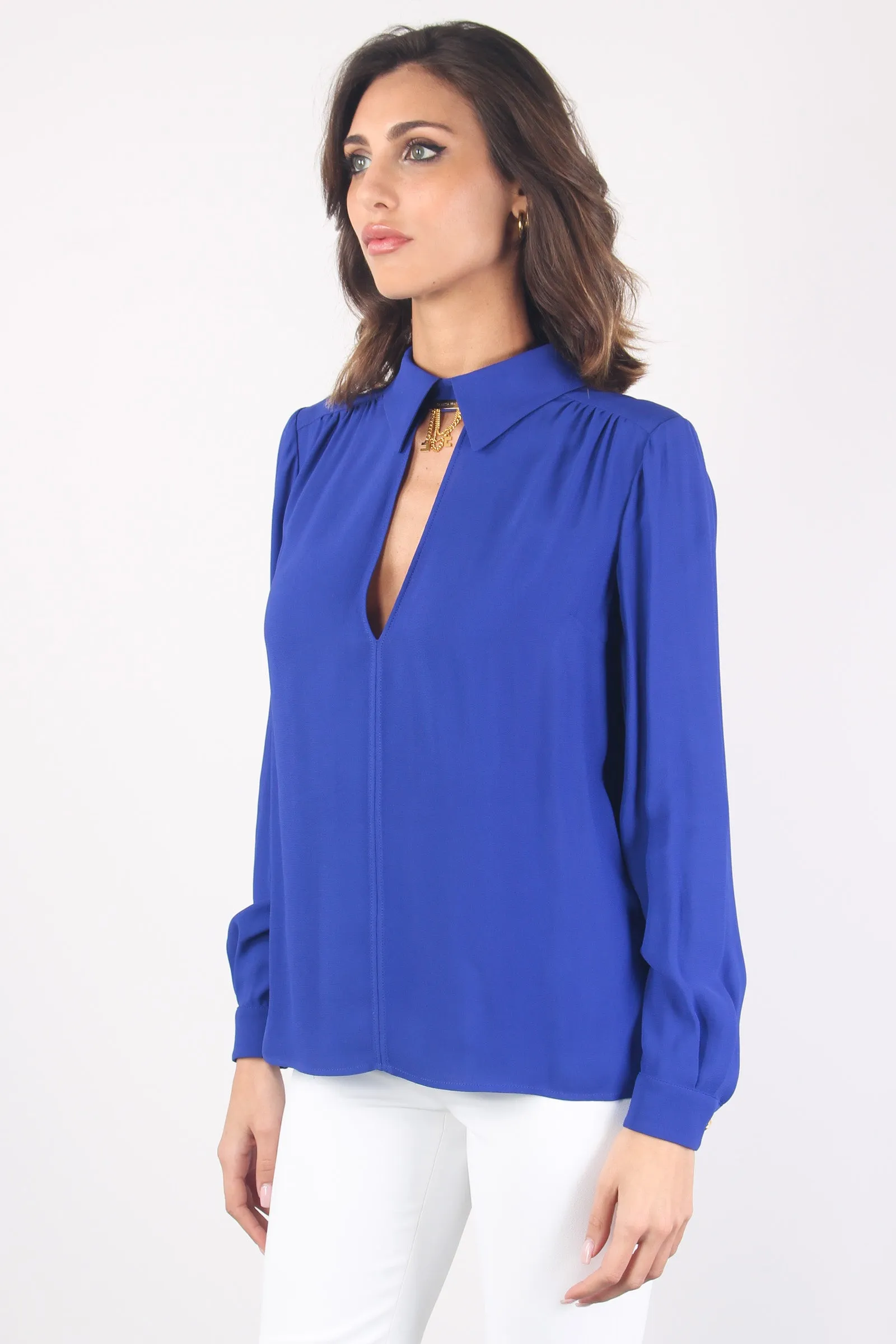 Camicia Crepe Apertura Davanti Blue Indaco