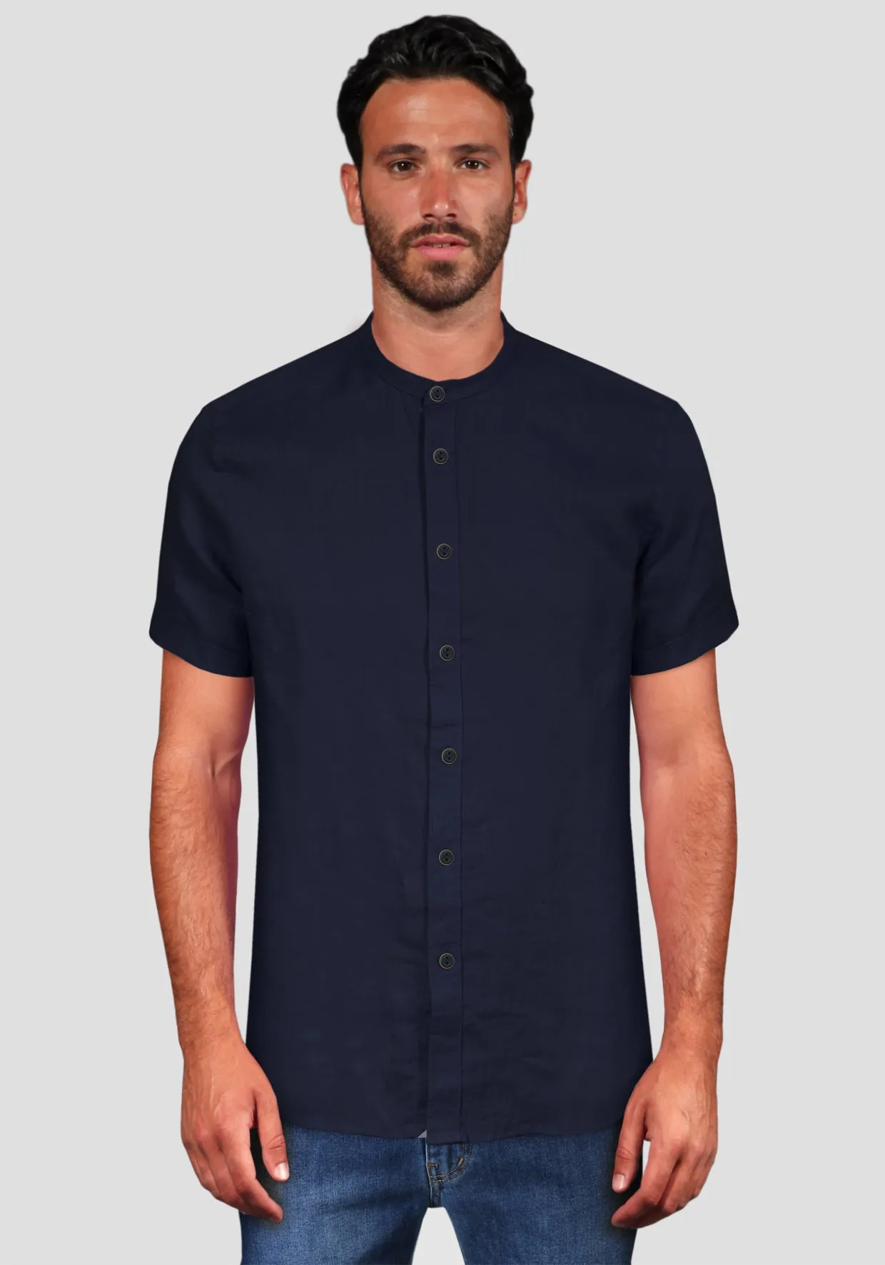 Camicia di Lino Coreana Mezza Manica - Blue