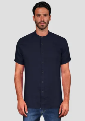 Camicia di Lino Coreana Mezza Manica - Blue