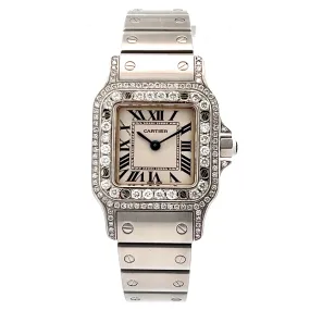 CARTIER Santos Galbee Quartz 24mm Steel 1.06TCW DIAMOND Watch NEW Model