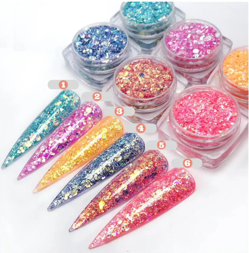 Chunky Hexagon Nail Art Glitter Powder Dust