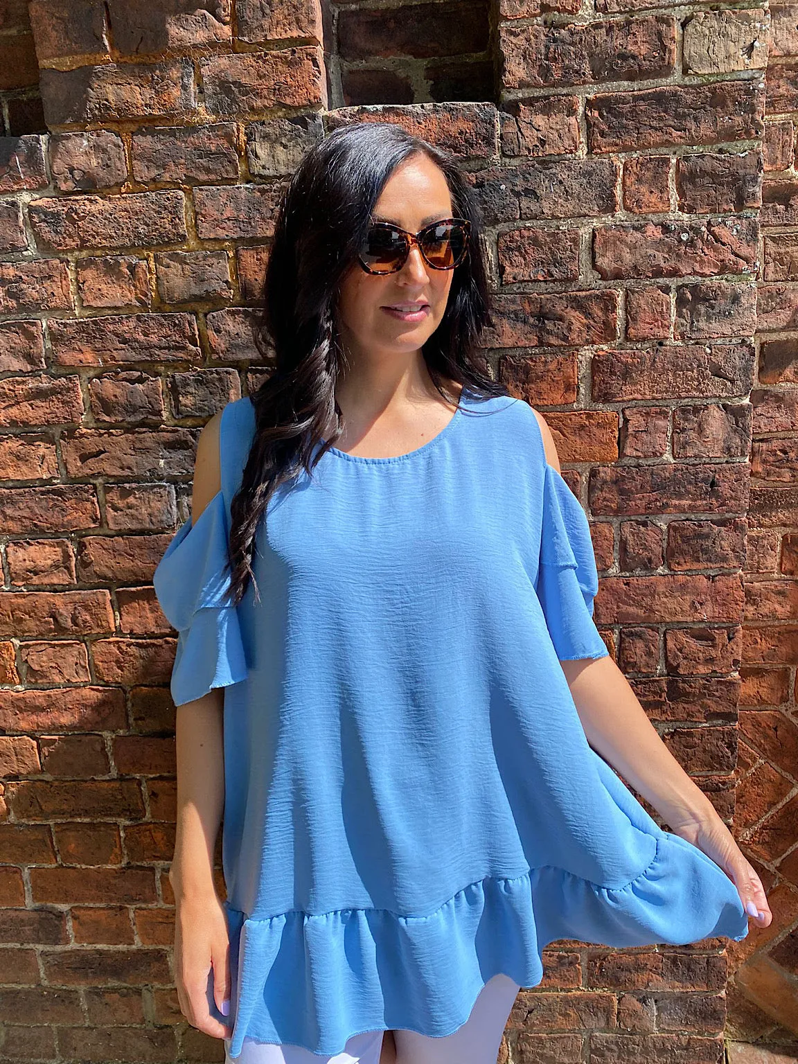 Cold Shoulder Frill Sleeve Top Hazel