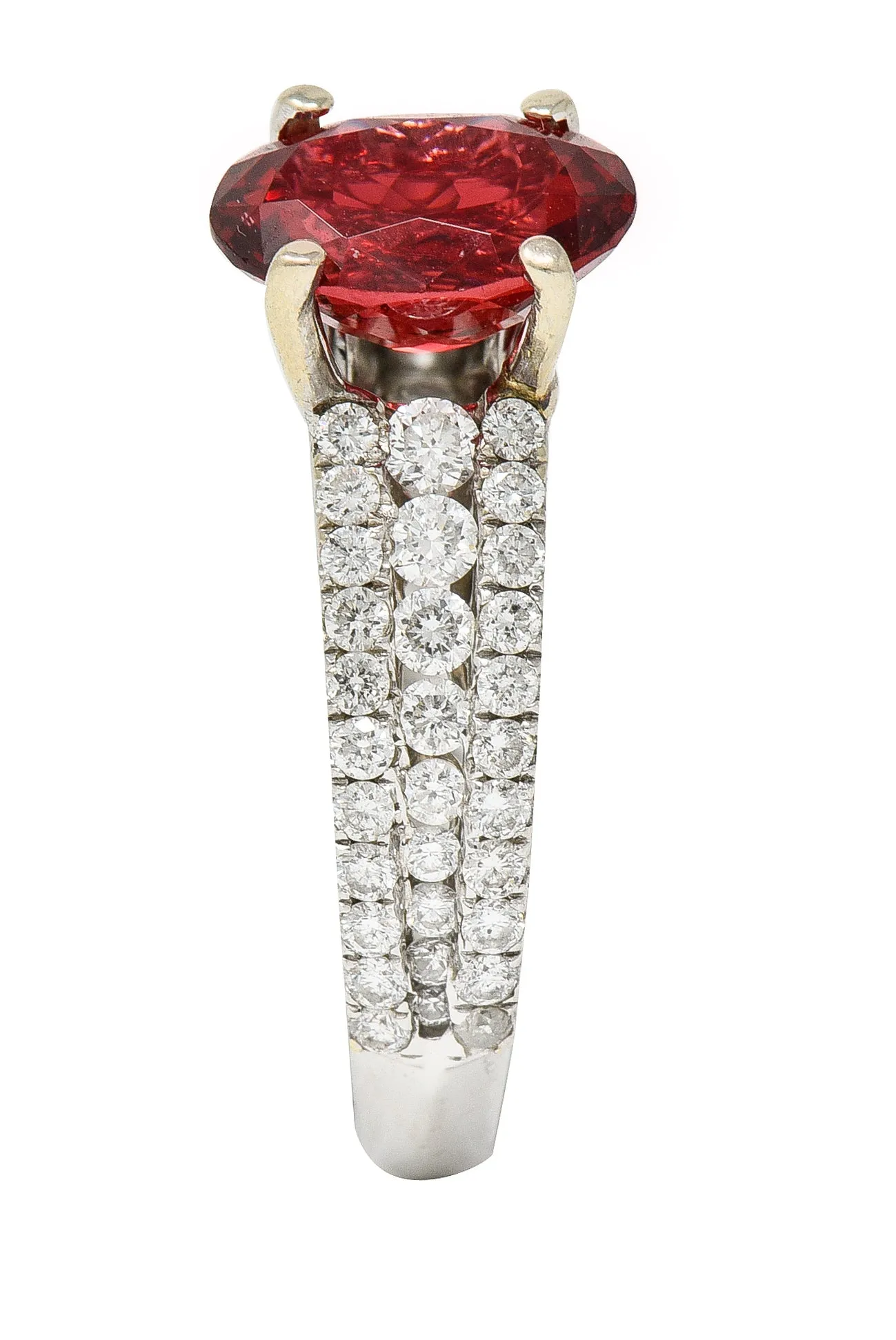 Contemporary 2.85 CTW Spinel Diamond 14 Karat White Gold Scroll Ring