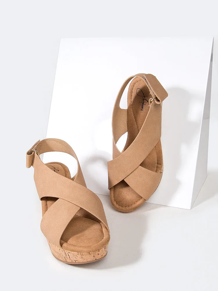 Cross Band Peep Toe Wedge