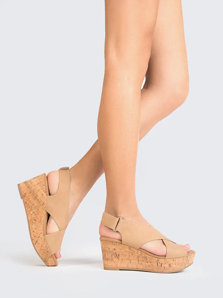 Cross Band Peep Toe Wedge