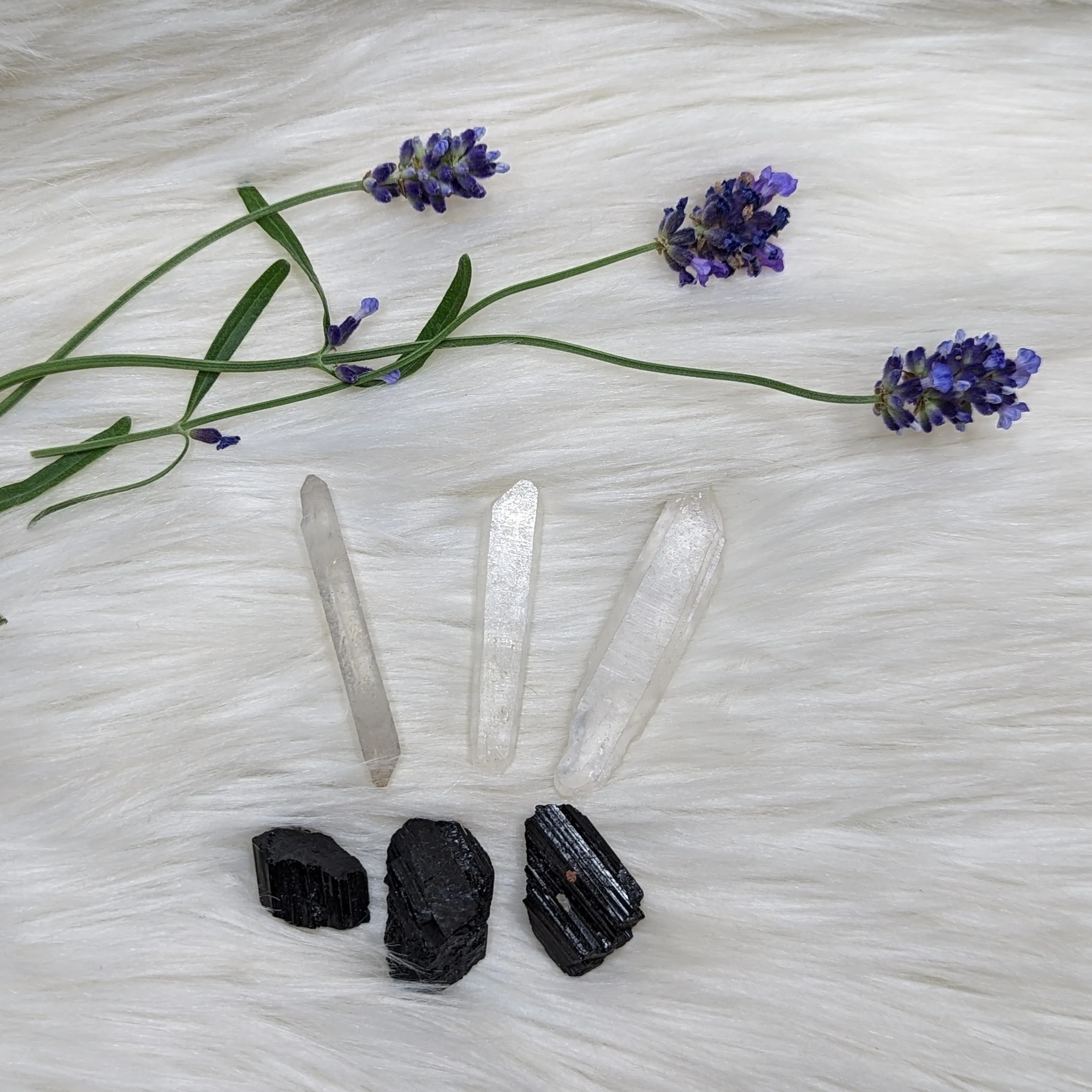 Crystal Set! Clear Quartz points from Brazil + Black Tourmaline