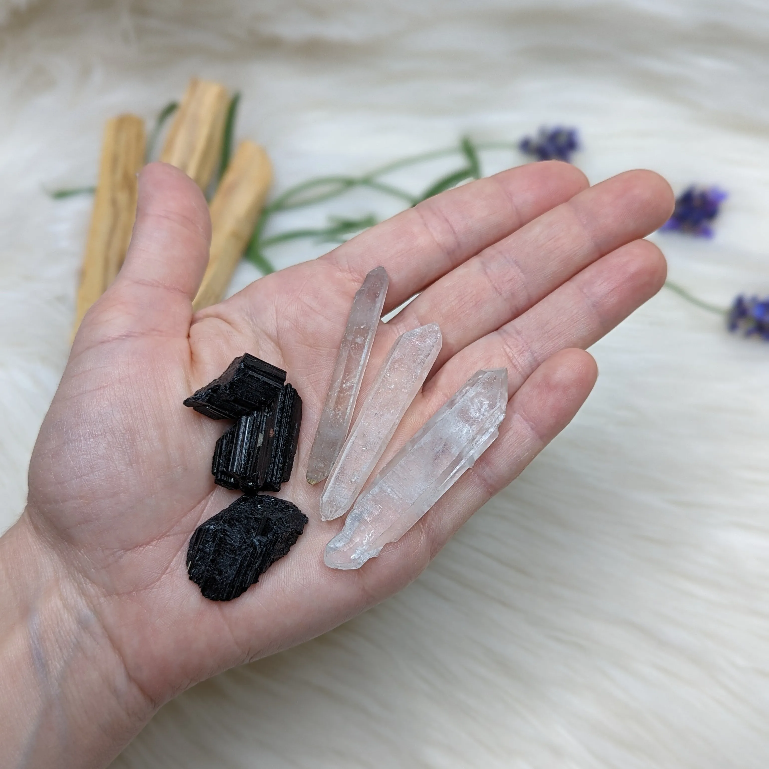 Crystal Set! Clear Quartz points from Brazil + Black Tourmaline