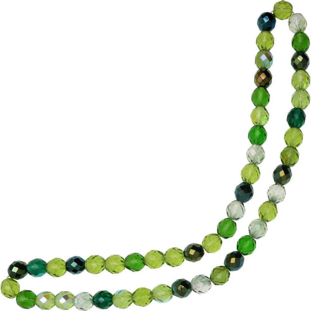 Czech Fire Polished Glass Beads, Faceted Round 10mm, Evergreen Mix (50 Pieces)