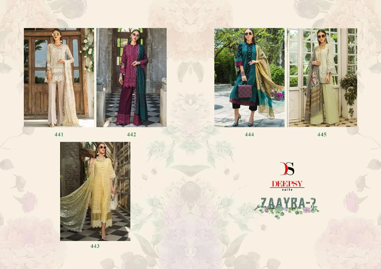 DEEPSY SUIT ZAAYRA VOL 2 PAKISTANI COLLECTION WITH COTTON SIFALI WORK