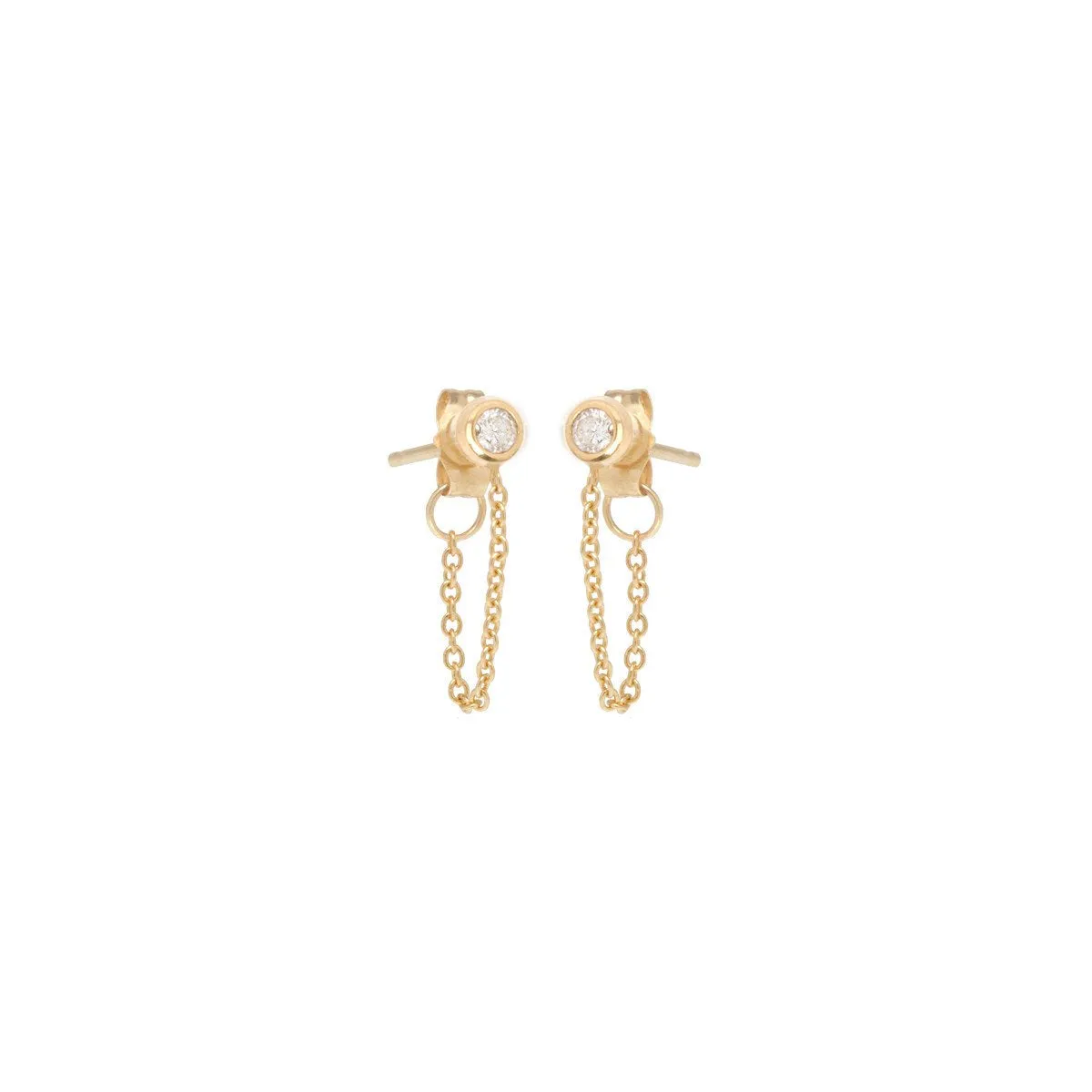 Diamond Bezel Chain Stud Earrings