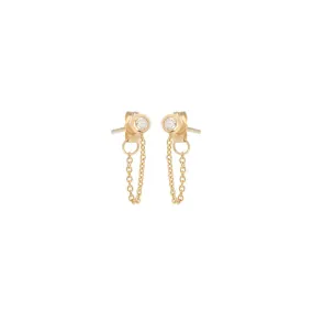 Diamond Bezel Chain Stud Earrings