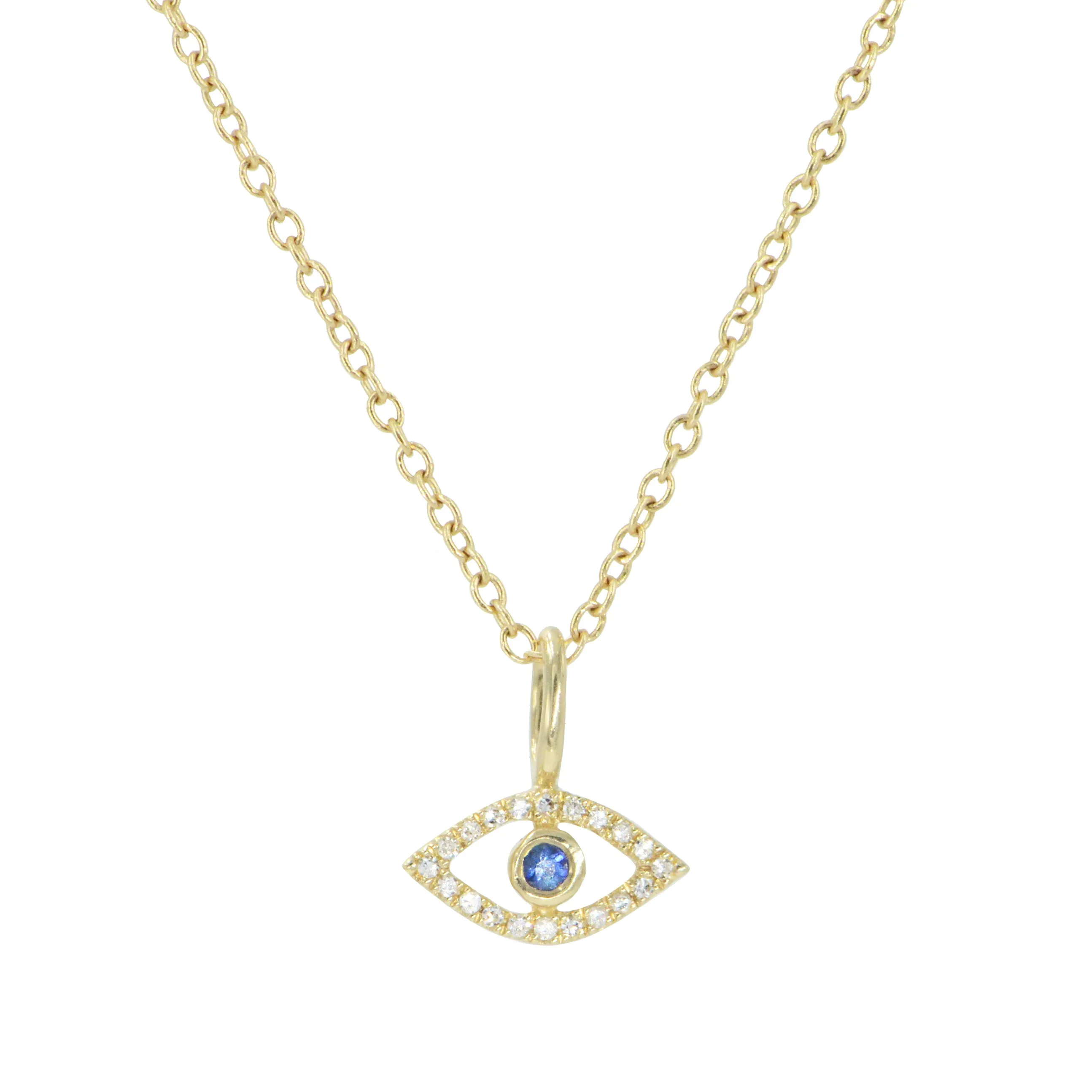 Diamond Evil Eye Necklace with Blue Sapphire