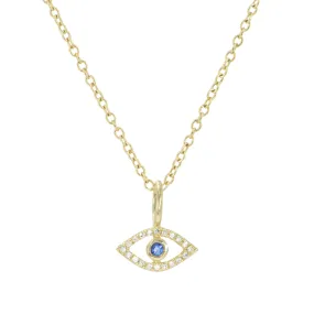 Diamond Evil Eye Necklace with Blue Sapphire