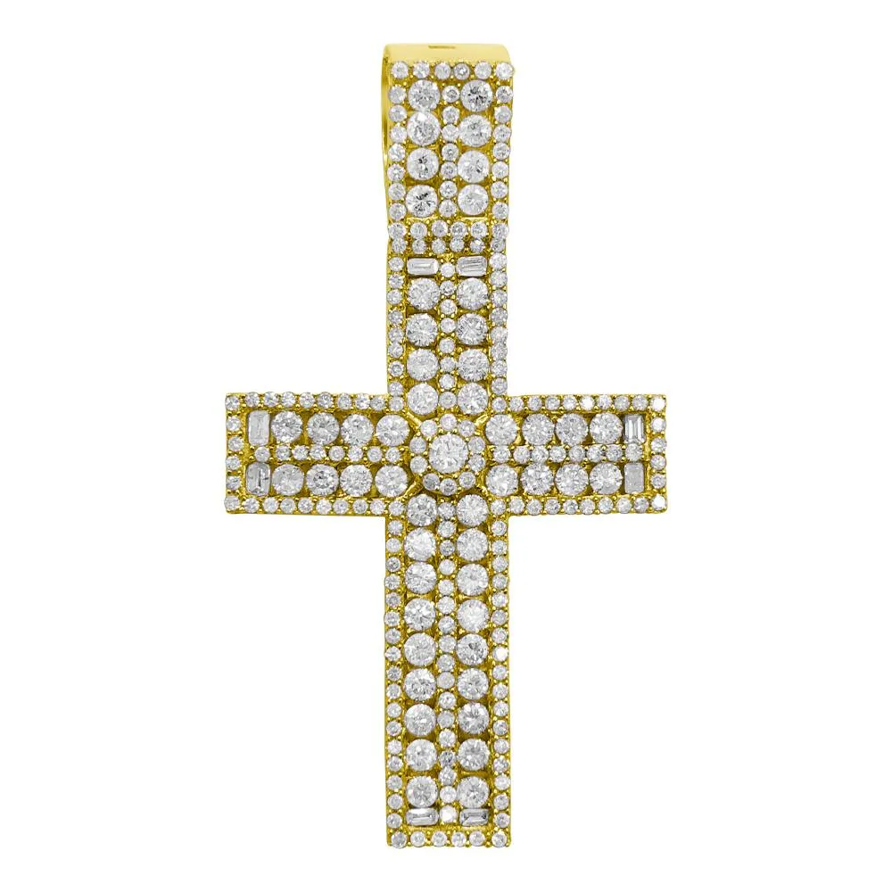 Double Channel Set Cross Diamond Pendant 2.92cttw 10K Yellow Gold