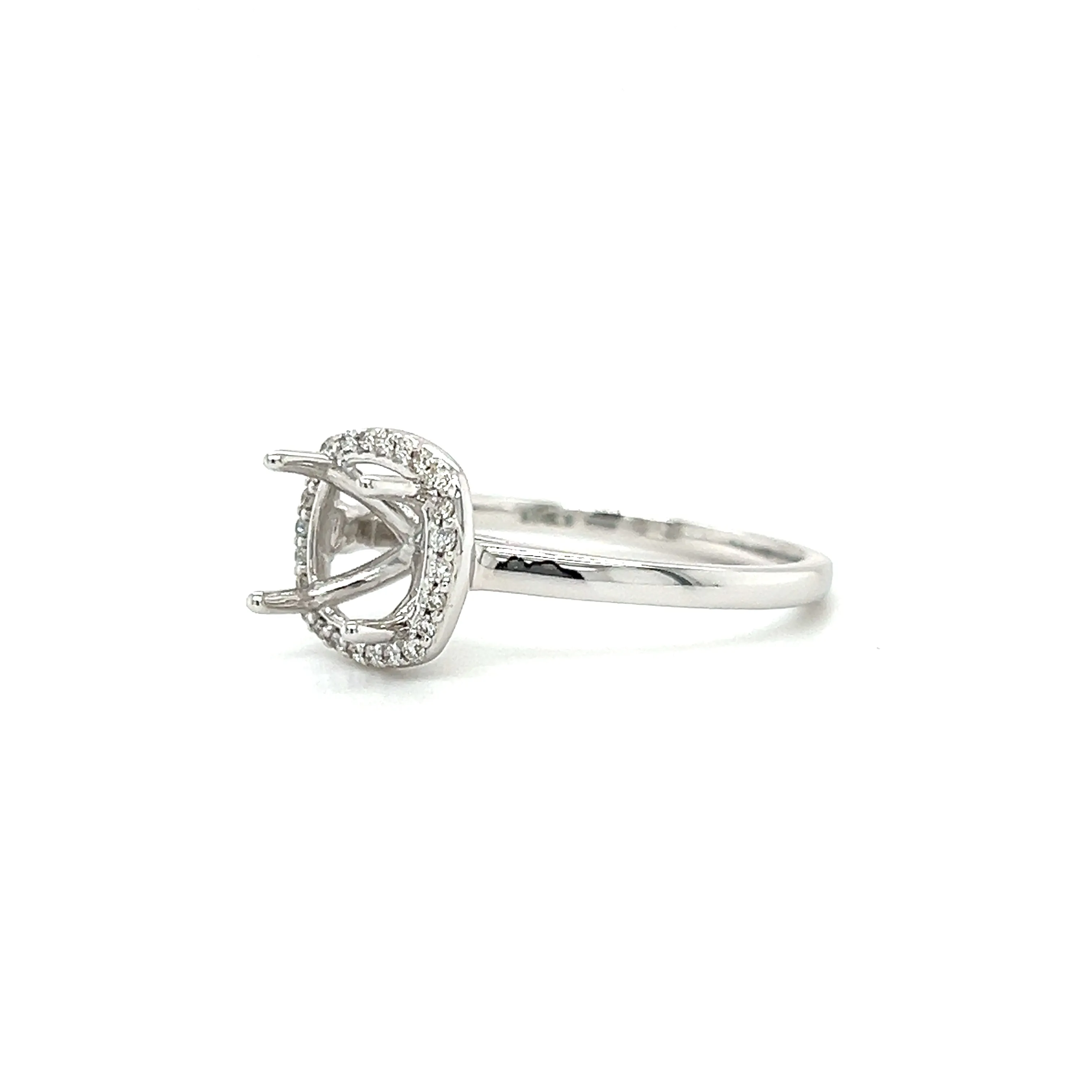 Engagement Ring Setting with Cushion Diamond Halo in 14K White Gold