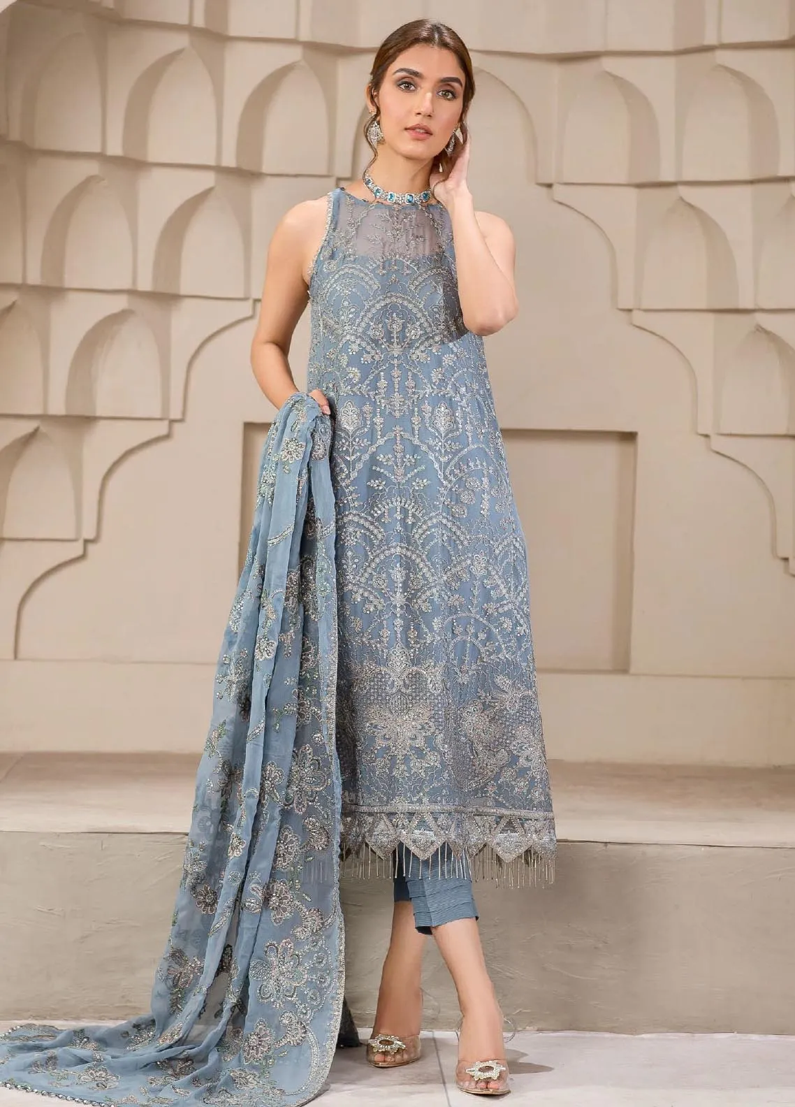 Falak By Zarif Embroidered Chiffon Unstitched 3 Piece Suit - 05