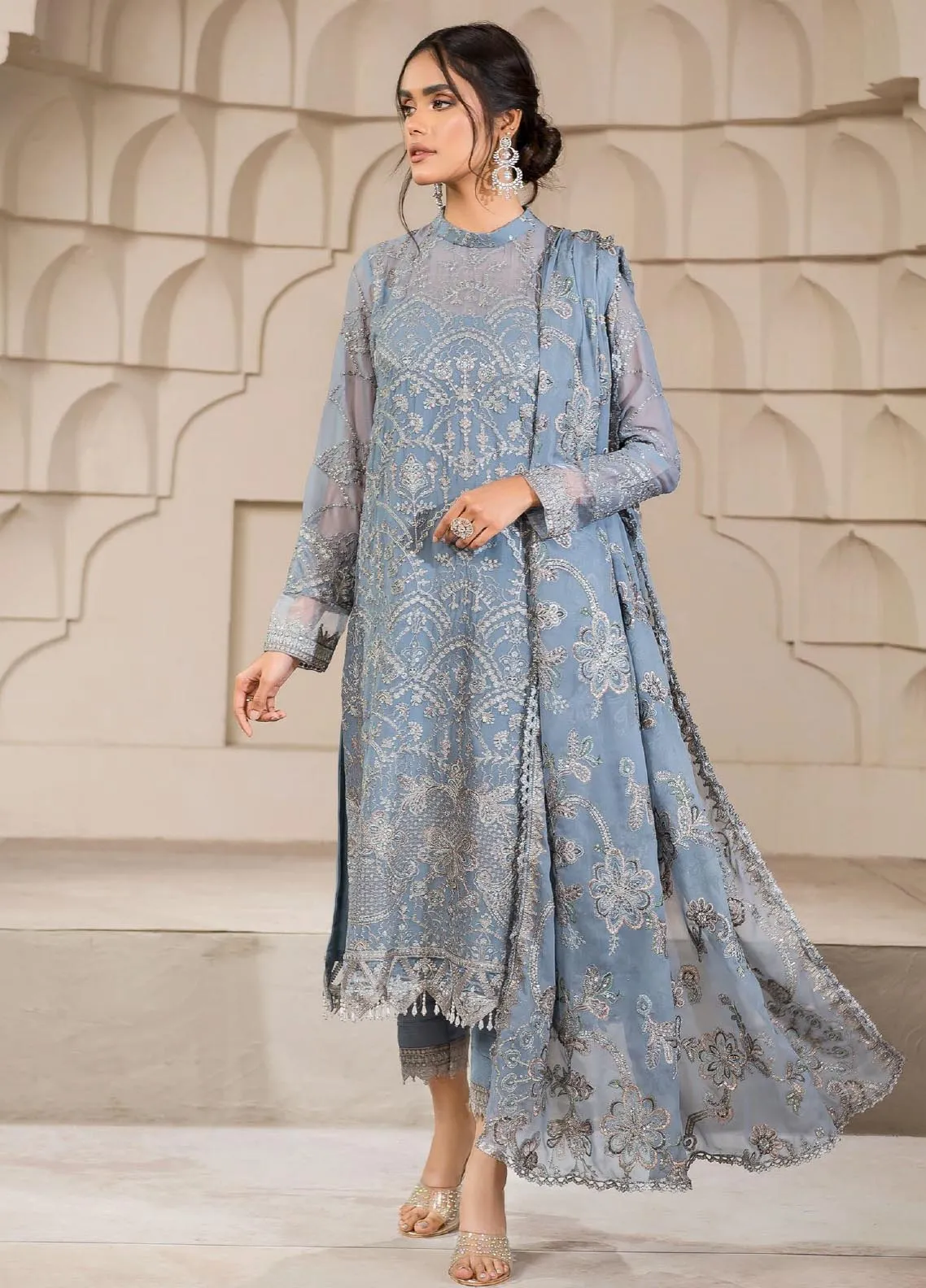 Falak By Zarif Embroidered Chiffon Unstitched 3 Piece Suit - 05