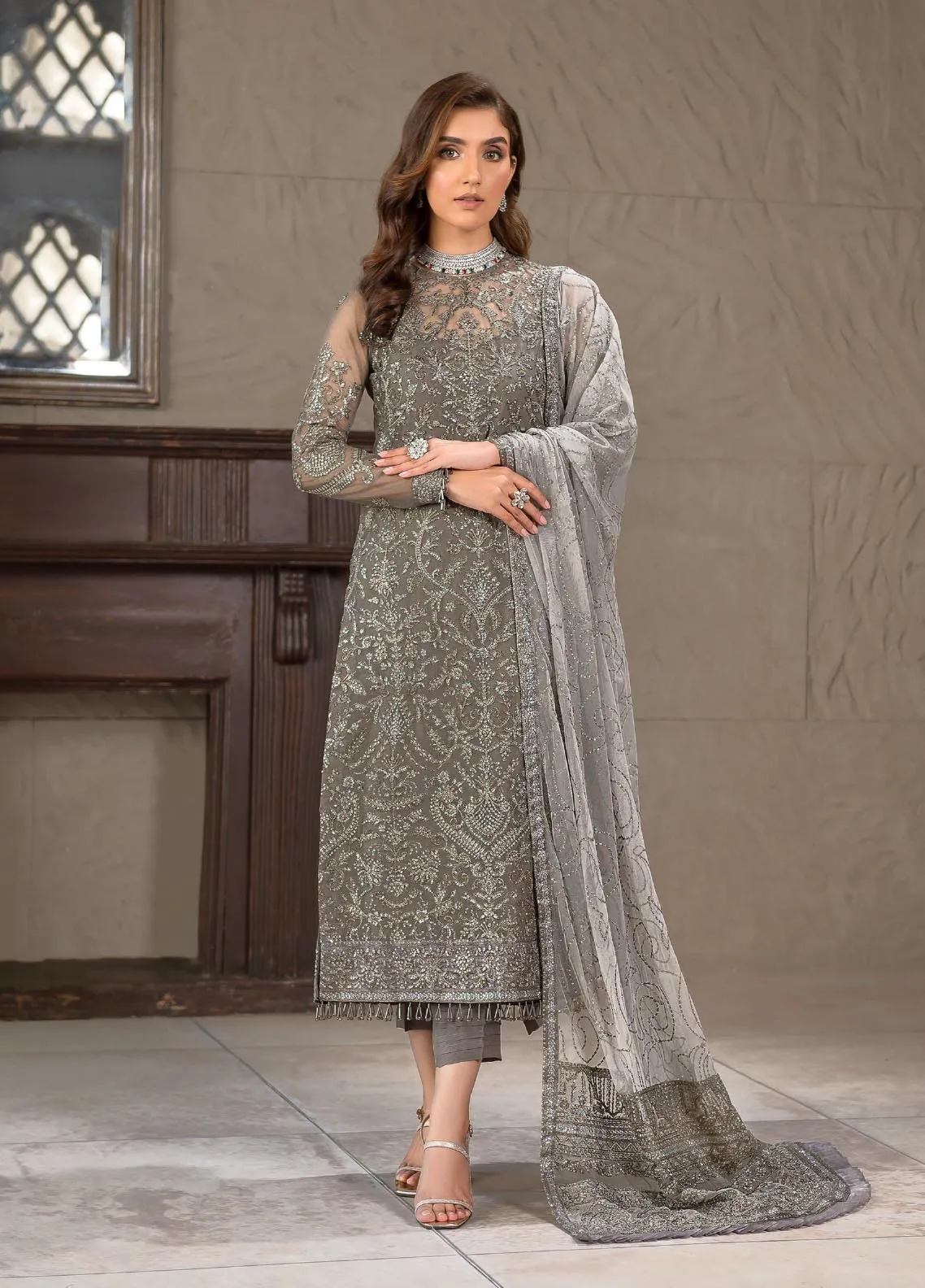 Falak By Zarif Embroidered Chiffon Unstitched 3 Piece Suit - 06