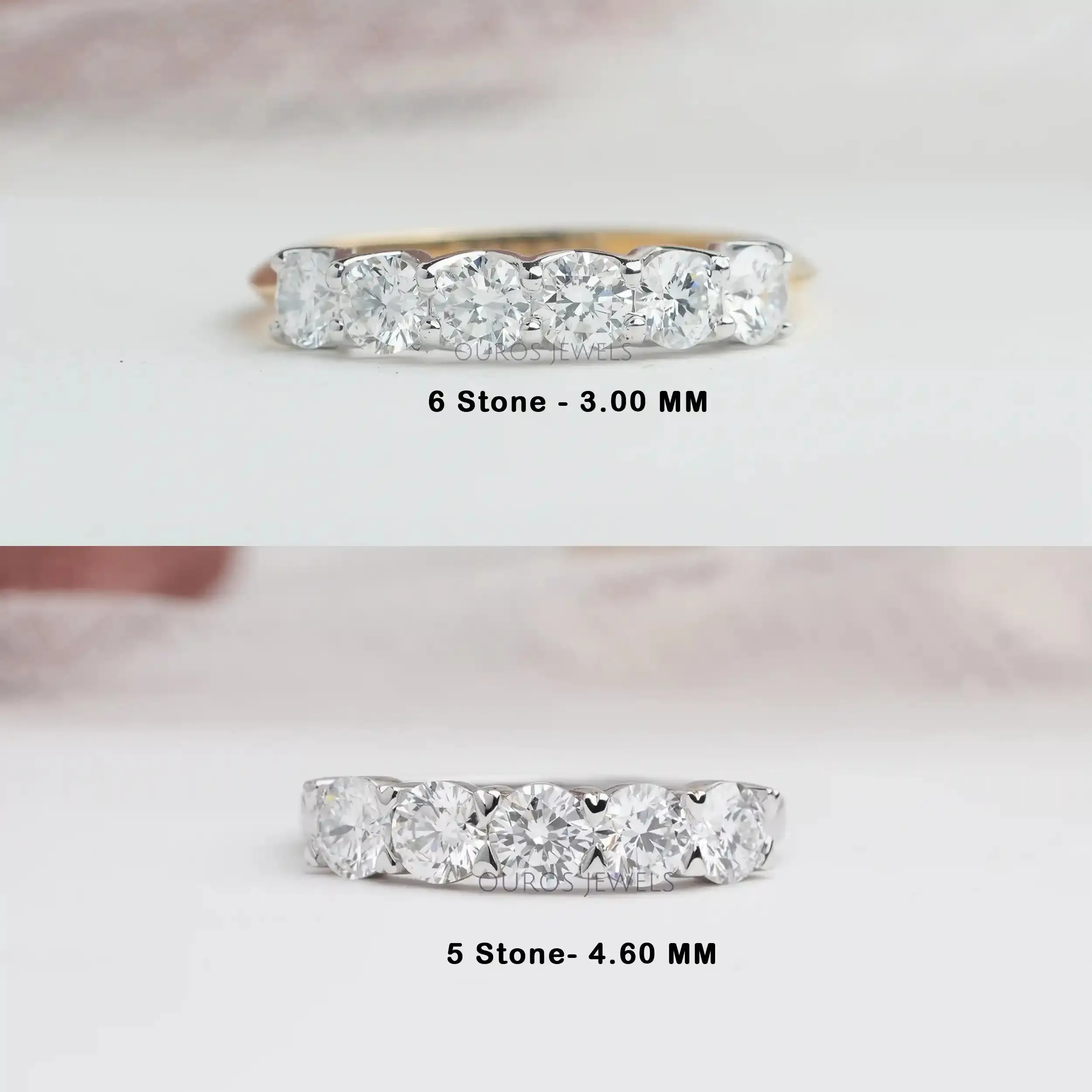 Five and Six Stone Round Cut Diamond Wedding Rings