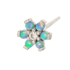 Flower #2 Nostril Screw in Gold with Baby Blue Cabochon Opals & White CZ