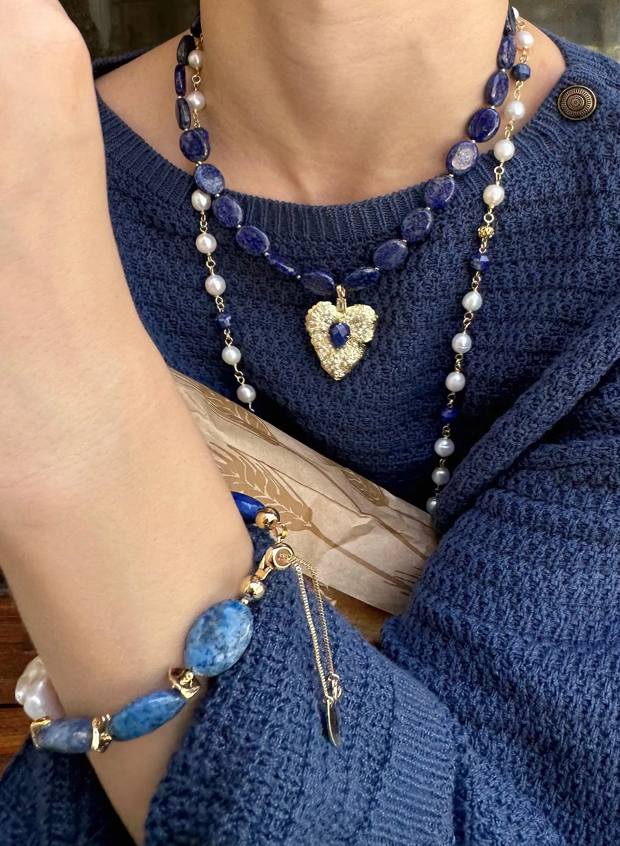 Freshwater Pearls With Lapis Multi-Way Necklace KN021