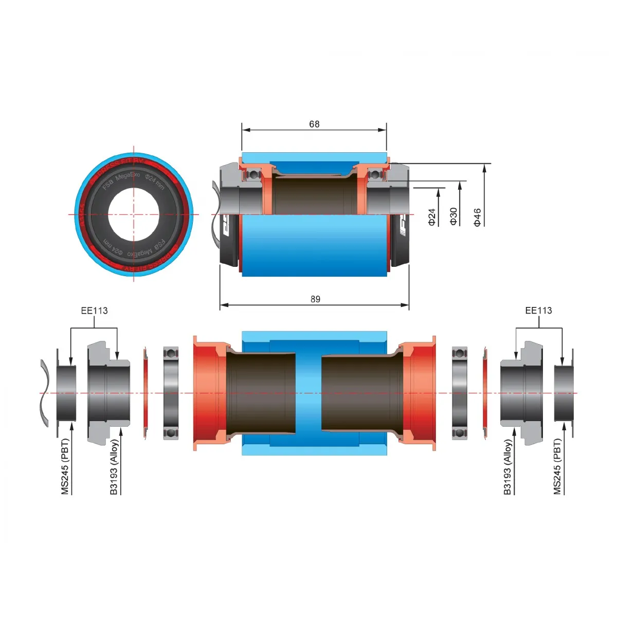 FSA bottom bracket from PF30 / BB30 to Shimano / FSA 24mm